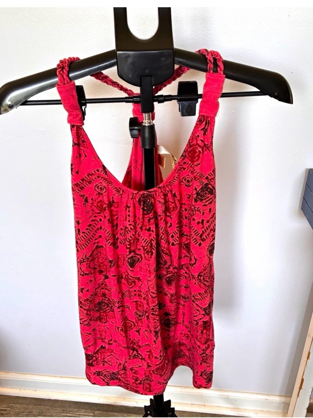 Eyeshadow Hot Pink Printed Braided-Strap Tank Top